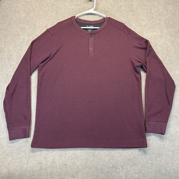 01. ALGO Performance Henley Shirt Mens XL Burgundy Red Long Sleeve Quick Dry UPF - Picture 1 of 8
